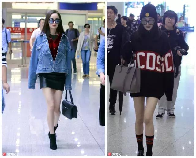 杨紫街拍和杨幂撞衫,街拍女王杨幂最新机场造型