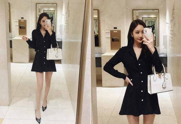 孙允珠粉红毛衣,孙允珠丝质露背连衣长裙