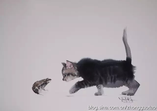 日本水墨画猫,国画猫水墨画