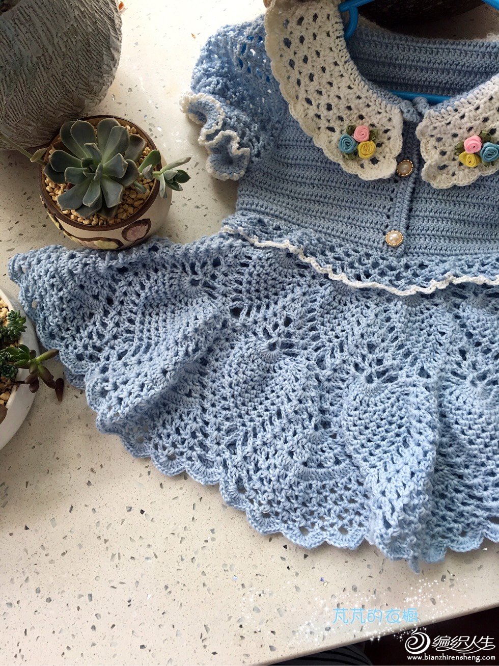 儿童泡泡袖钩针裙小红书款,钩针钩宝宝方领泡泡袖公主裙