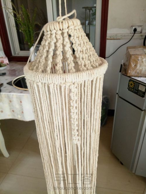 镂空花灯罩编织视频,手工编织棉线灯罩教程