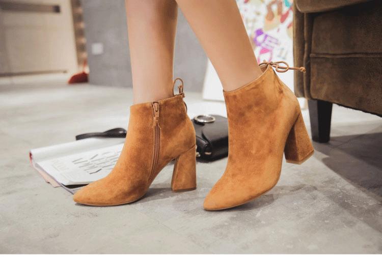 短靴软皮尖头马丁靴,短靴尖头低跟牛筋底