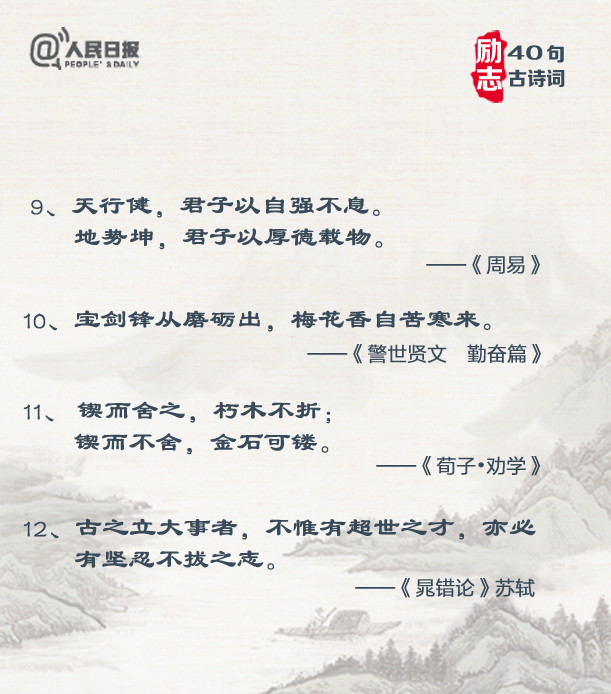 人民日报关于中国古诗词金句,人民日报励志古诗词