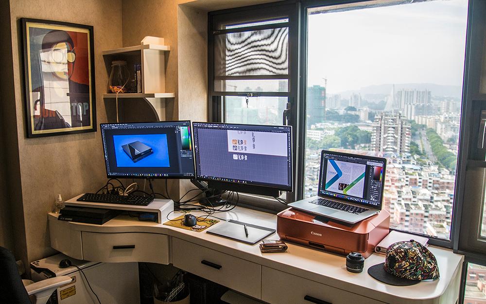 设计师两台显示屏怎么放好看,设计师两台显示器