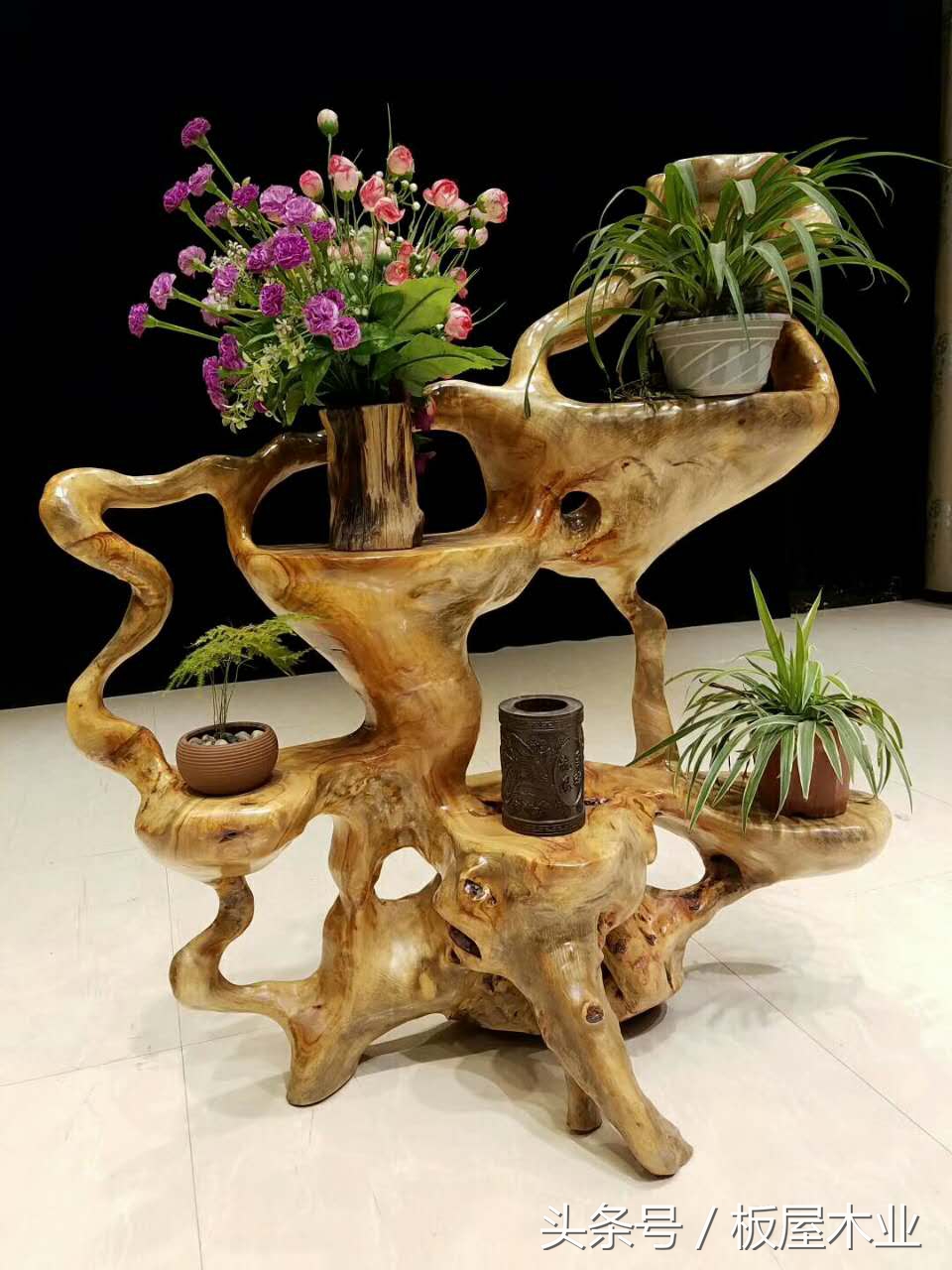 根雕花架大全,客厅摆放根雕有什么讲究