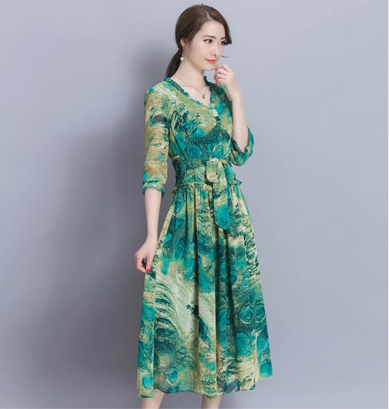 时髦洋气25到30岁气质连衣裙雪纺,气质百搭雪纺波点中长款连衣裙