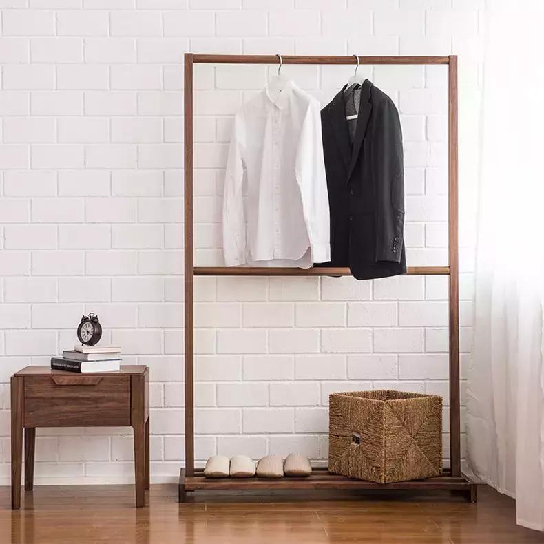 实木衣帽架摆放效果图,实木家用落地式衣帽架超强收纳