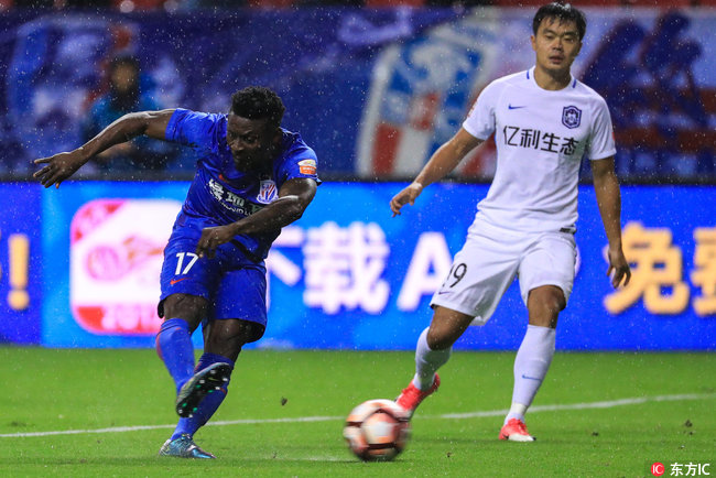 中超第27轮上海申花1:2憾负天津亿利被对手斩落马下