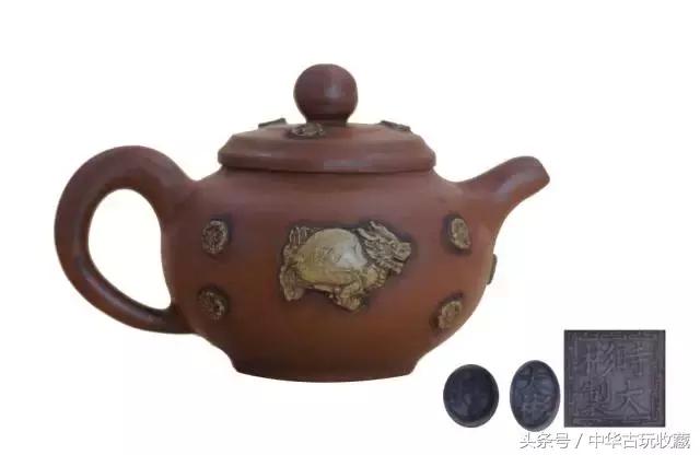 时大彬紫砂鎏金壶,大紫砂壶摆件