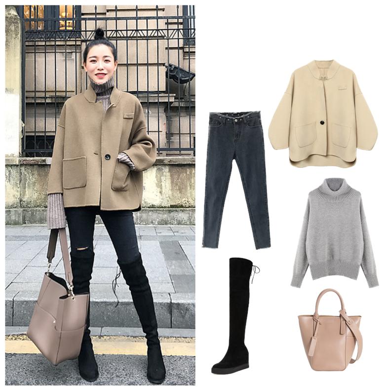 韩国绒双面呢子外套,韩国毛呢大衣外套短款