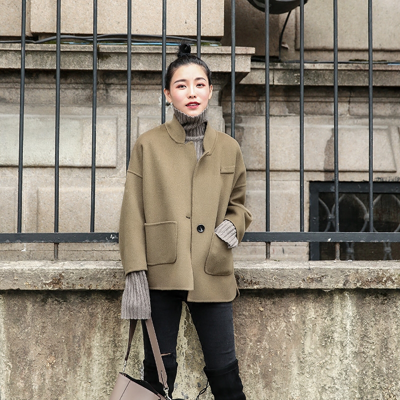 韩国绒双面呢子外套,韩国毛呢大衣外套短款