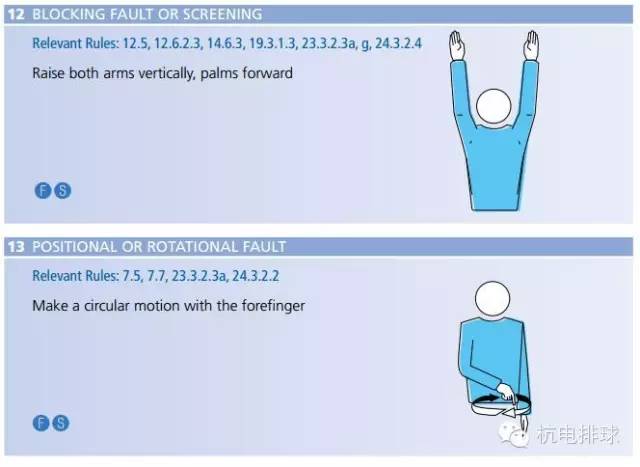 排球触网裁判手势,排球界外球裁判手势