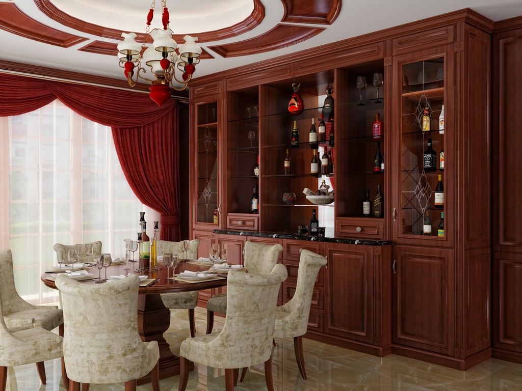 1.8米餐边酒柜效果图,100款酒柜效果图带玻璃门