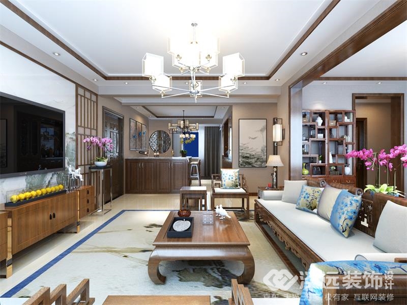 淡远装饰设计,丹阳125平米中式装修风格效果图