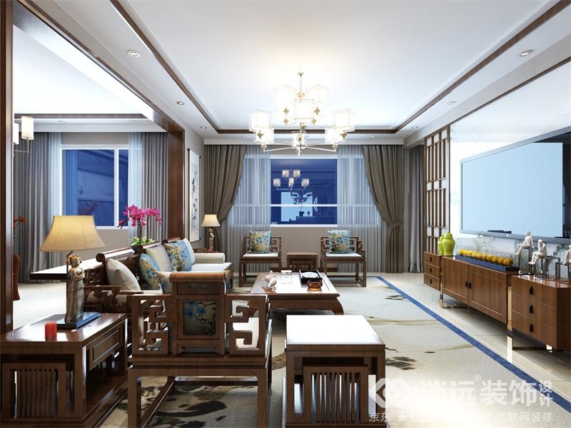 曲江轻奢风装修设计效果图,金玉满堂中式装修风格效果图