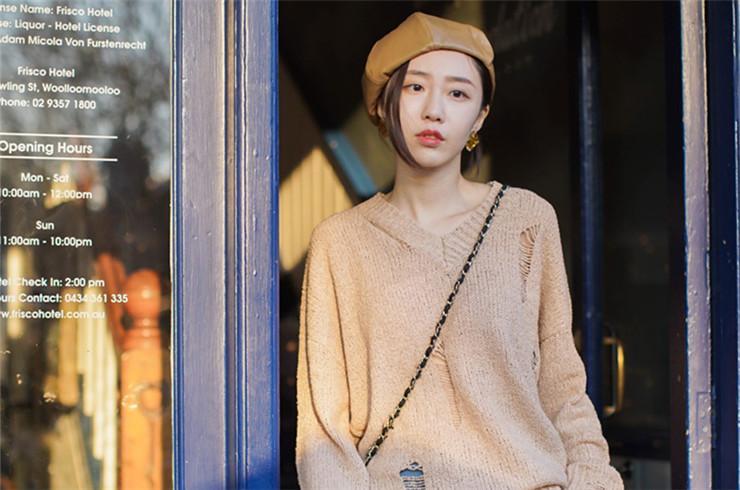 个性高级毛衣破洞,破洞设计感毛衣中长款