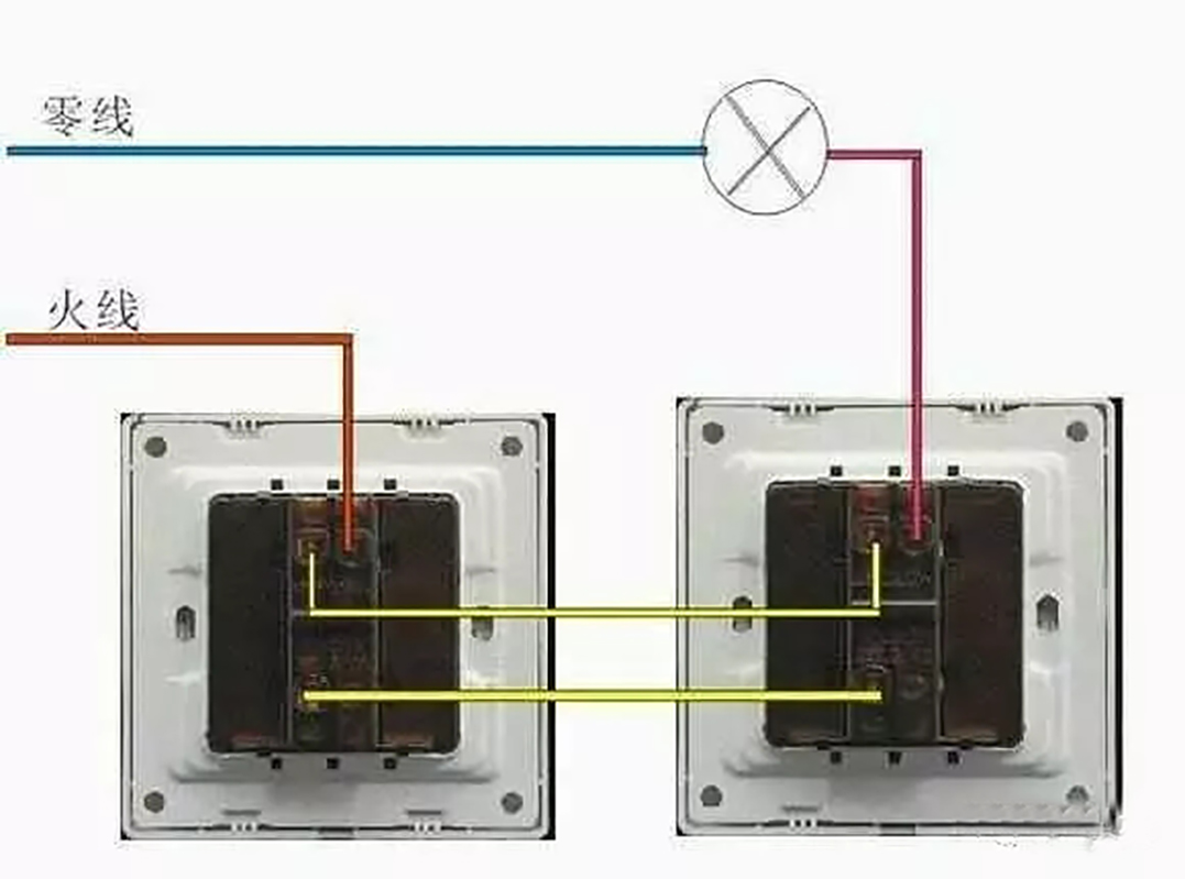 电工实操接线图一灯三控,电工知识一灯双控三控四控