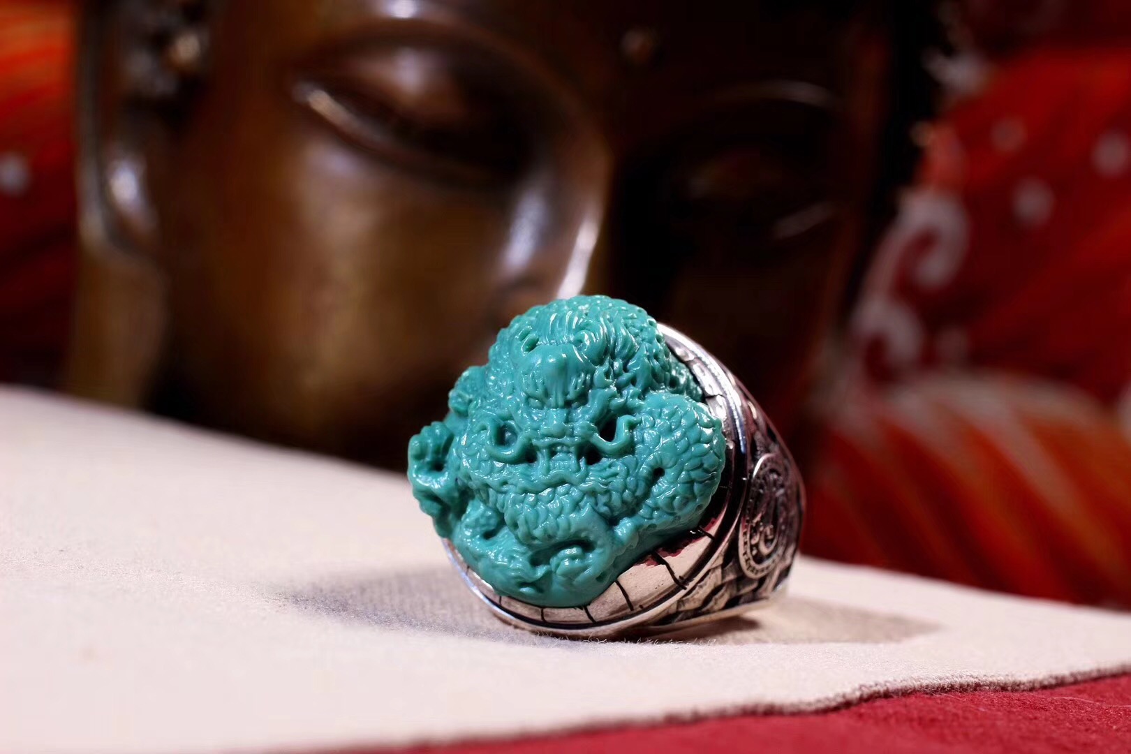 北工牙雕大师作品,喀什纯黄铜手工制作戒指