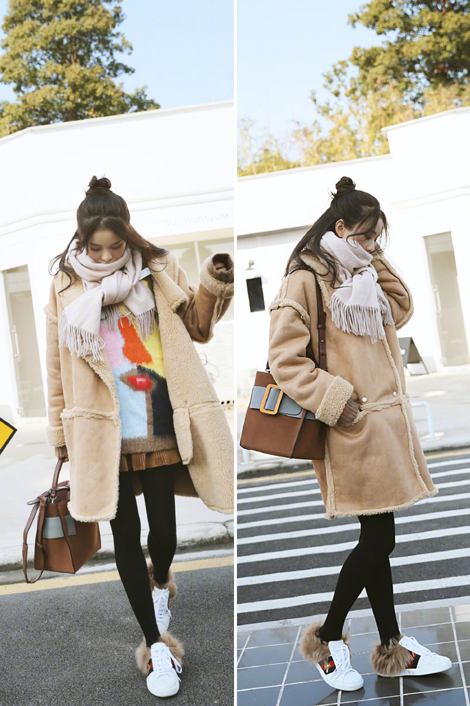 黄一琳丸子头黑色短裙,黄一琳白色牛仔裙