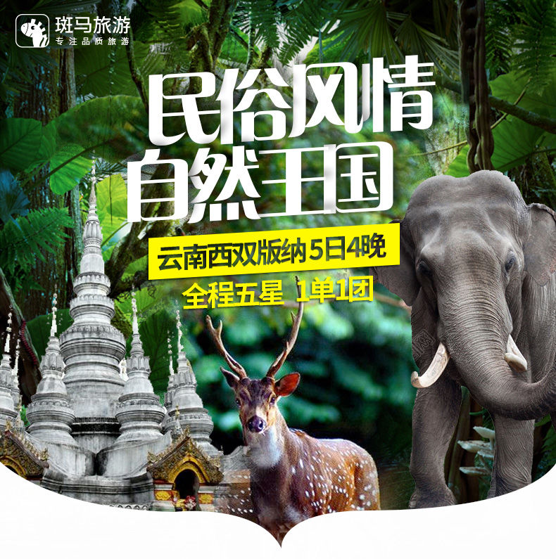 西双版纳5天4晚特色游,西双版纳团购套票2人5天4夜自由行