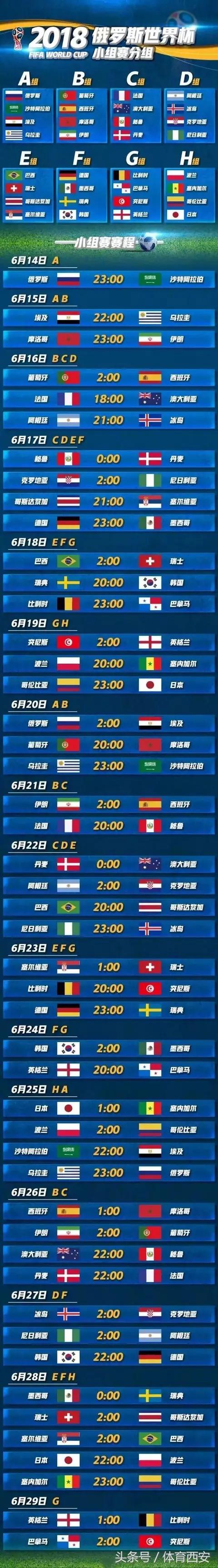 2018世界杯赛程公布，机智保存！