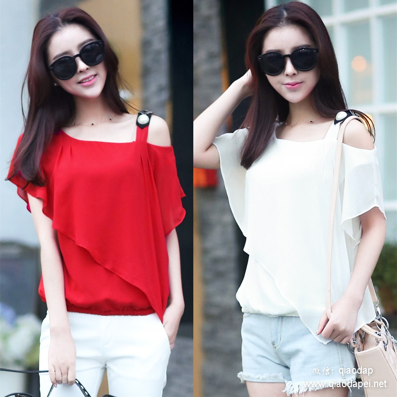 黄色雪纺衫不规则下摆夏,夏季时尚雪纺蕾丝小衫