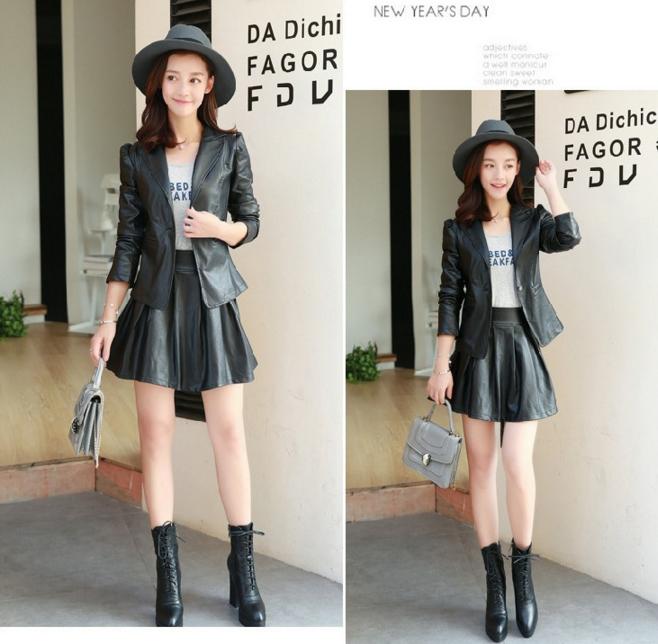 高级皮衣休闲,高档pu皮衣针织拼接