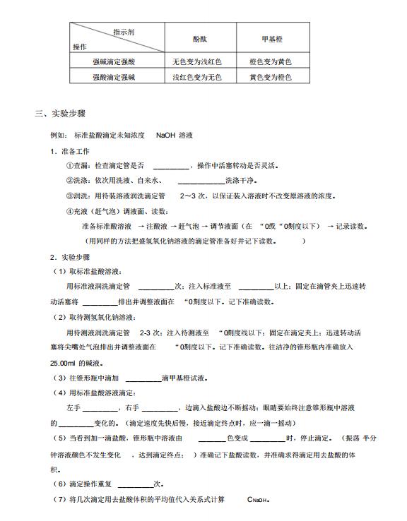 高中化学酸碱滴定实验,高中化学酸碱滴定知识总结