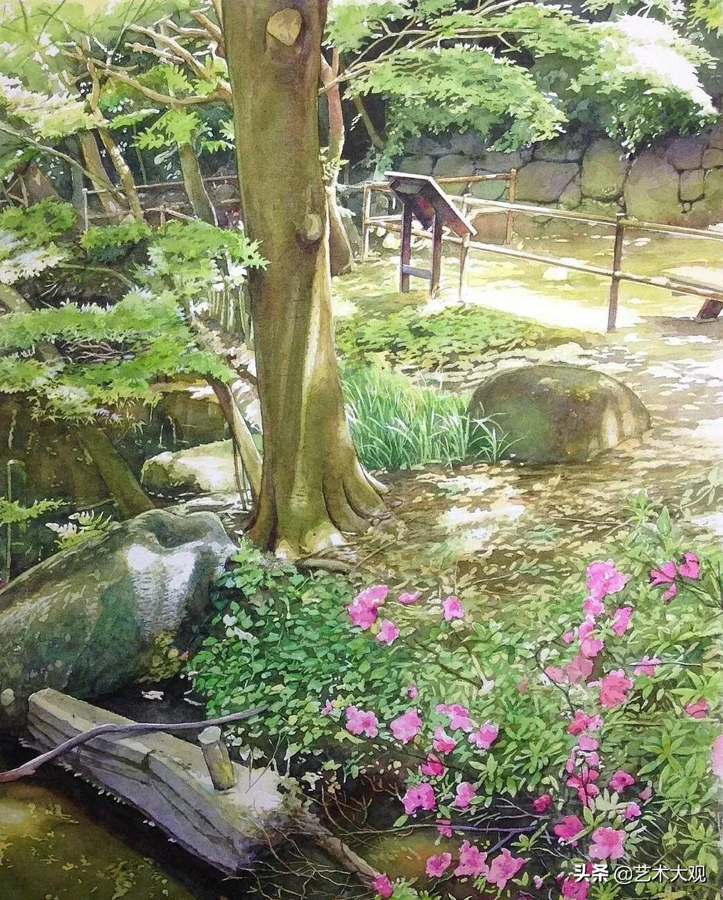 日本淡彩水彩画,日本富士山水彩画欣赏