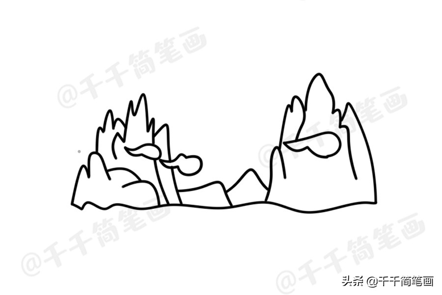 山峰怎么画简单又漂亮简笔画,儿童风景简笔画步骤图解