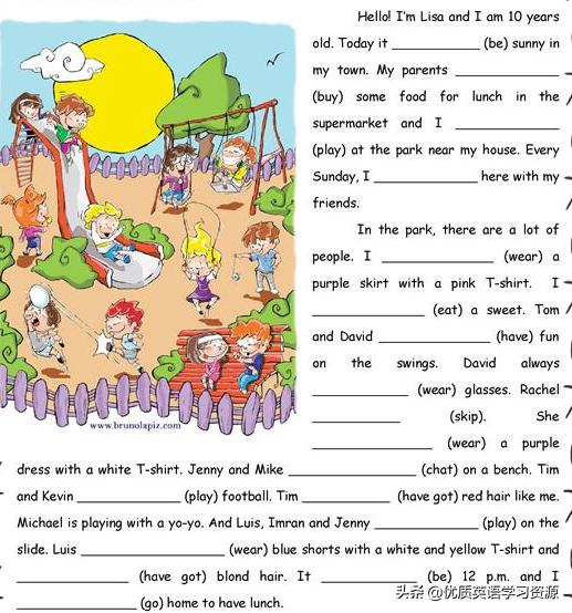 英语原版阅读：一般现在时与现在进行时的练习Adayinthepark