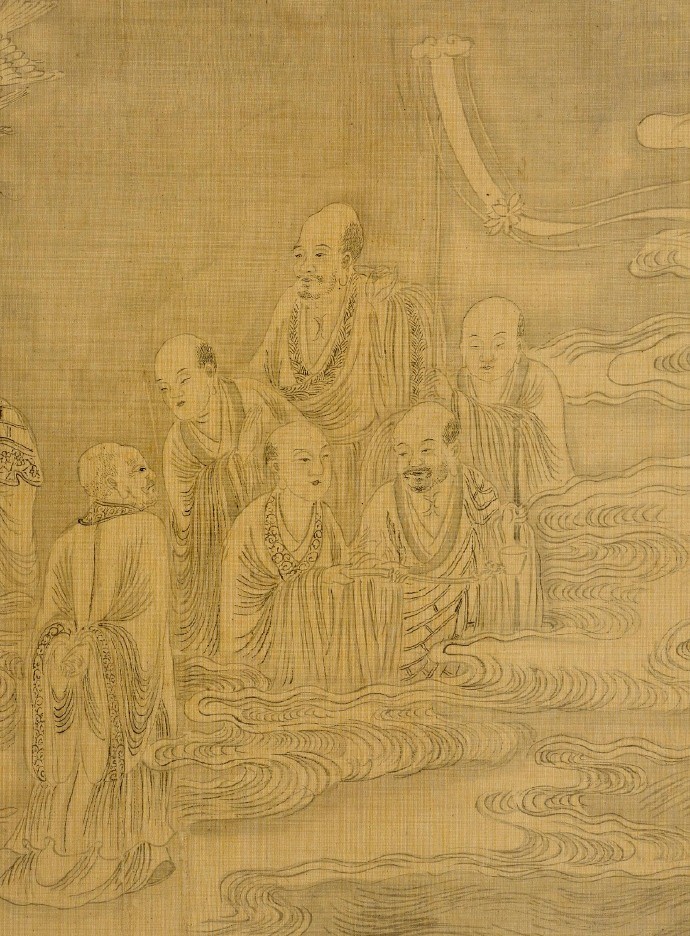 清代仿李公麟的白描长卷十八罗汉图，虽是仿作但还有些原作的风貌