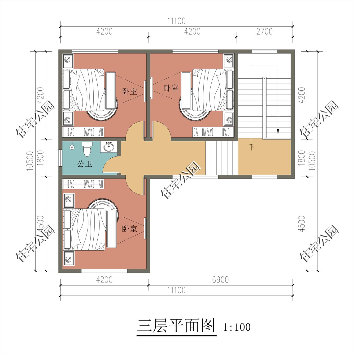 免费分享1000款自建房布局图,三层半现代别墅带落地窗设计图