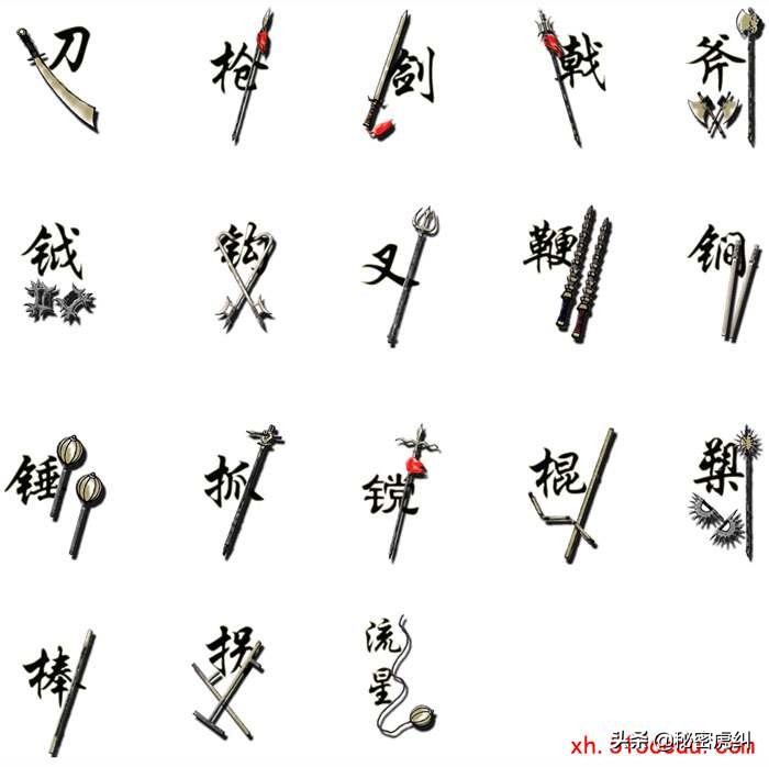 刀枪剑戟斧钺勾叉,刀枪剑戟斧钺钩叉镋棍