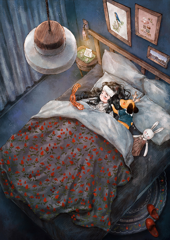 韩国插画师森林女孩日记图文,水彩插画森林女孩日记