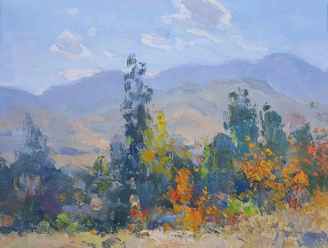 氛围感风景油画作品简单初学者,简单的小清新系油画