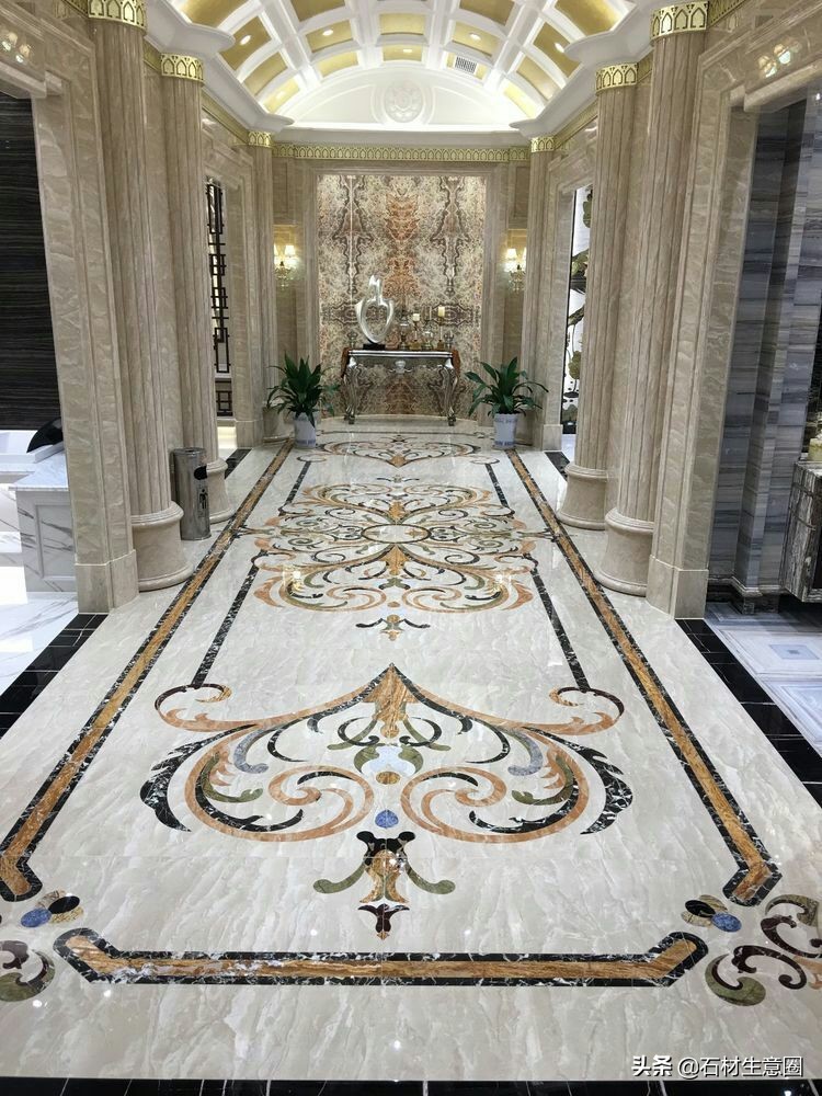 大理石地面水刀拼花效果图,100多平方水刀拼花图片