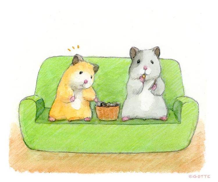 生活里可爱的小仓鼠,水彩颜料画可爱的仓鼠