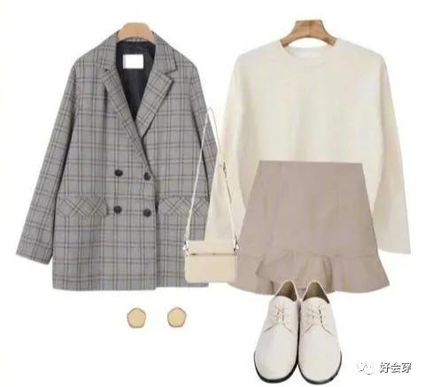 棕色格纹西服搭配裙子,亚麻格纹西服休闲服搭配