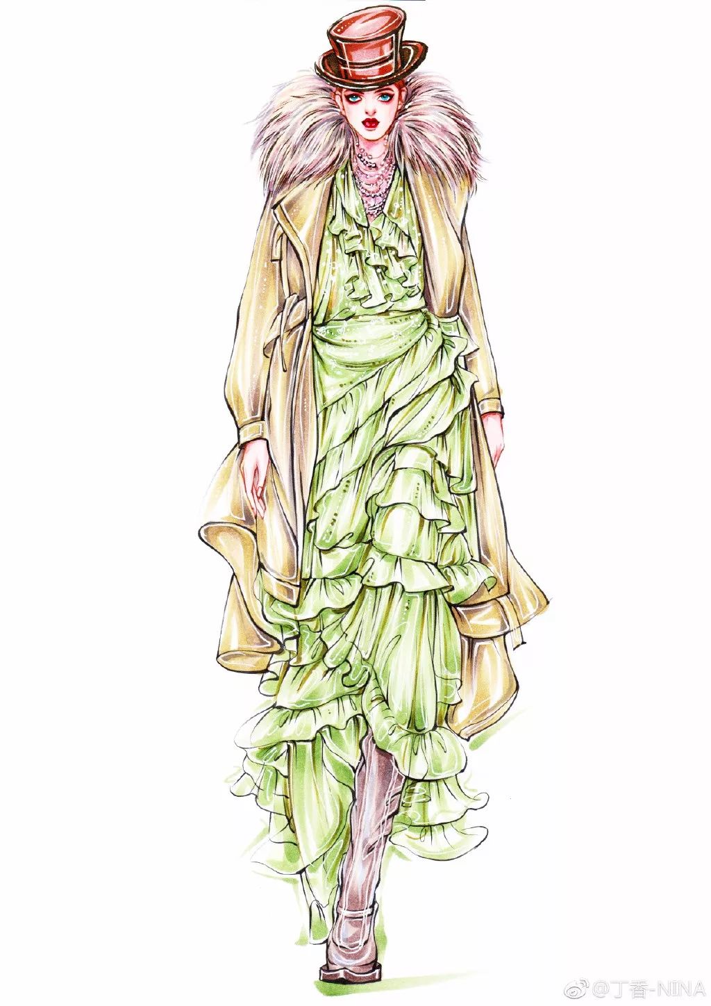 礼服怎么画好看仙气用彩铅,马克笔和彩铅裙子上色教程