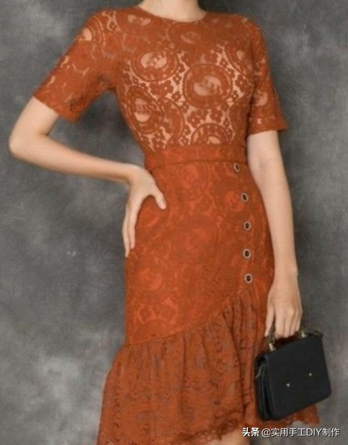 蕾丝镂空花连衣裙制作款式,钩花镂空蕾丝拼接连衣裙