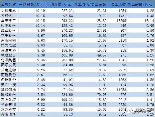130家上市公司名单,97家央企人均薪酬排名表