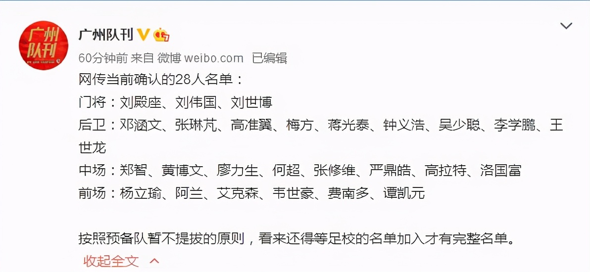 恒大新赛季28人名单曝光!2大归化回归,无外援,组建“全华班”