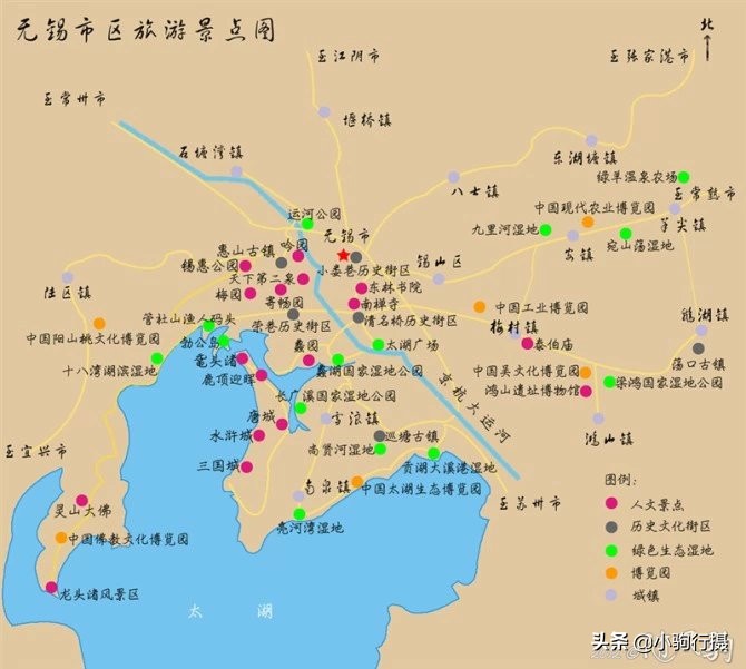 无锡景点手绘地图,无锡旅游路线图手绘