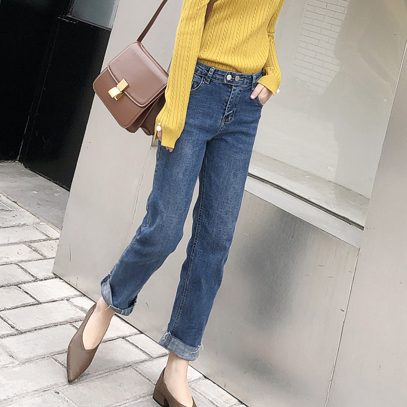 韩版日常显瘦百搭时尚洋气牛仔裤 (韩版高腰牛仔裤显瘦)