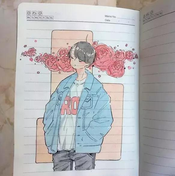 日本小姐姐画画素描,日本小姐姐一组插画