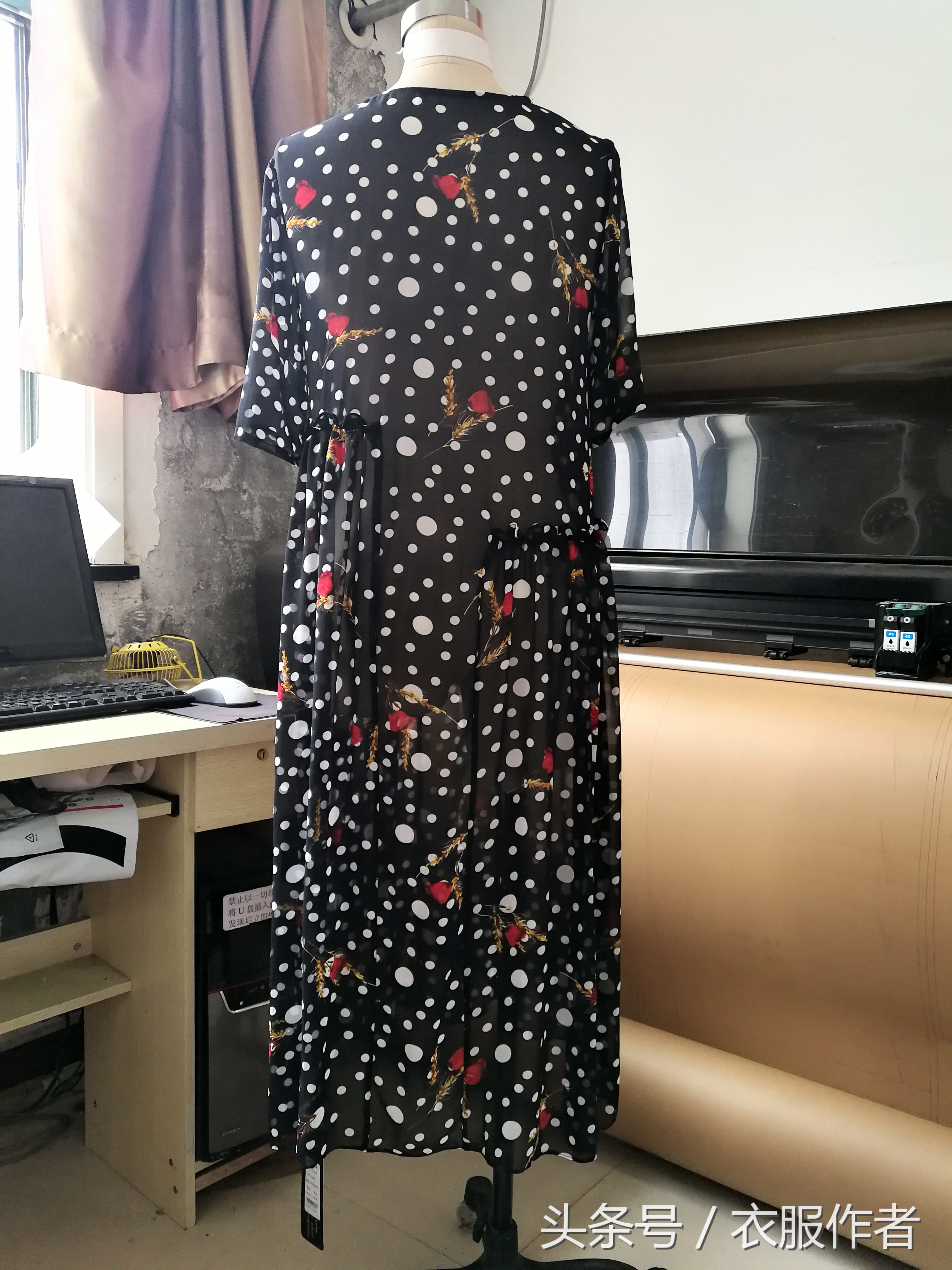 雪纺连衣裙圆领裁剪制作视频,红升服饰雪纺过膝小摆连衣裙裁剪