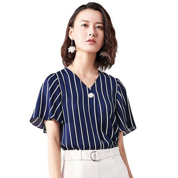 气质雪纺衫深v领显瘦,雪纺衫上衣v领新款显瘦