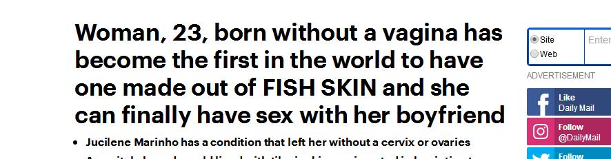 巴西女子天生没有阴道,成功手术安装鱼皮阴道,系全球首例