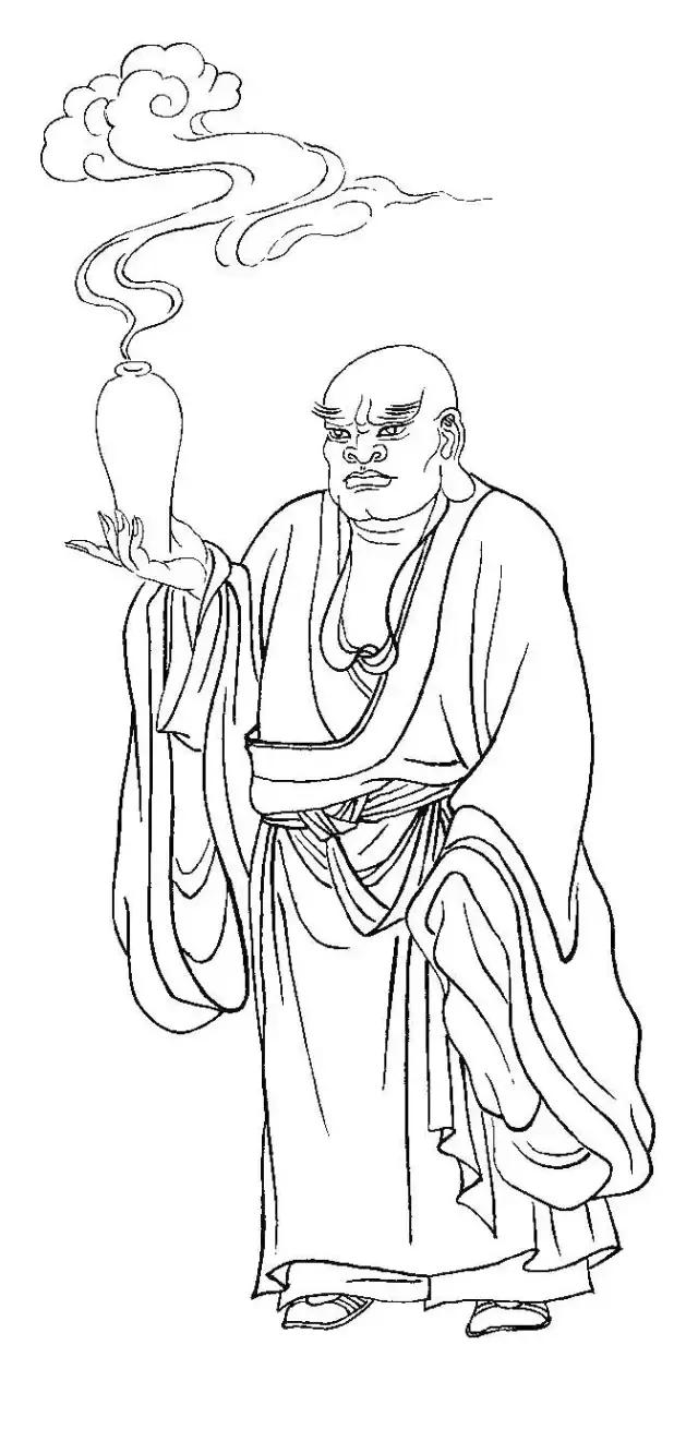 罗汉白描画稿,小写意罗汉图白描